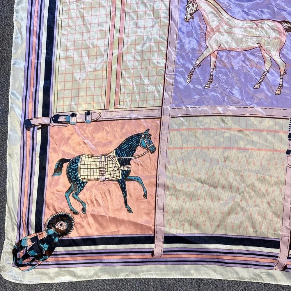 Unbranded Equestrian Horses Print Pastel Satin Scarf 35 x‎ 35